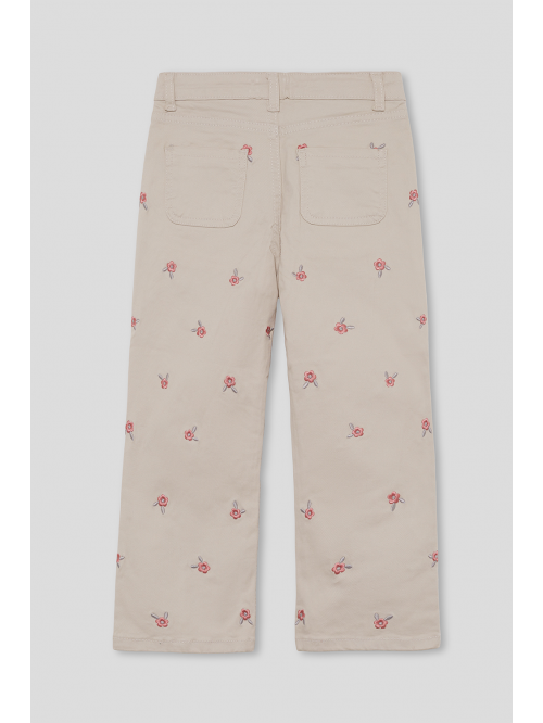 Pantalon bordado beige