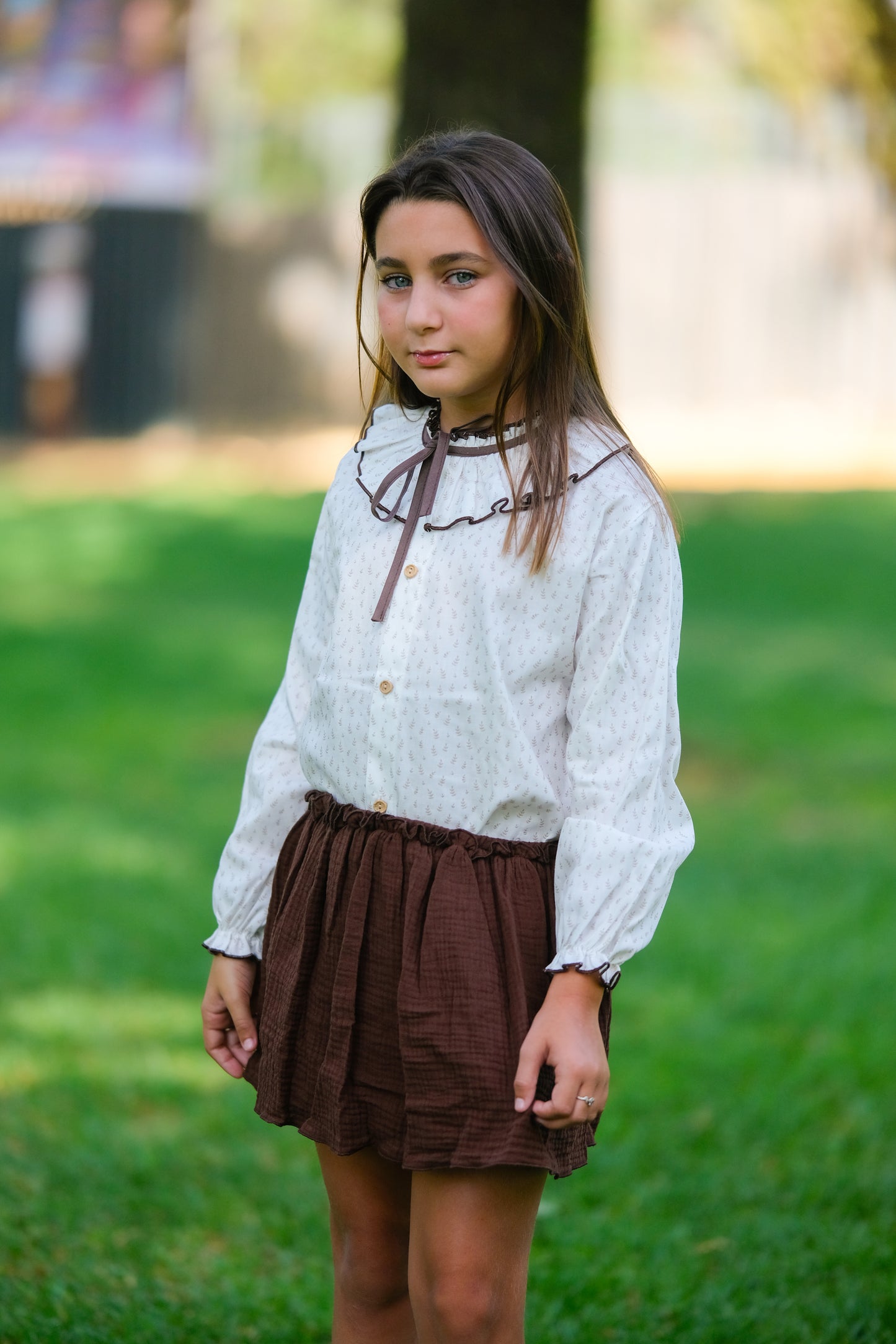 Camisa+falda niña Espiga choco