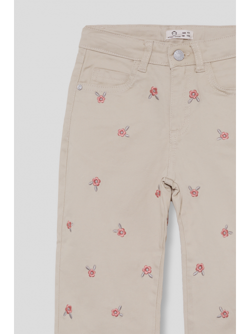 Pantalon bordado beige