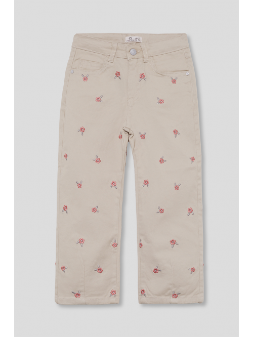 Pantalon bordado beige