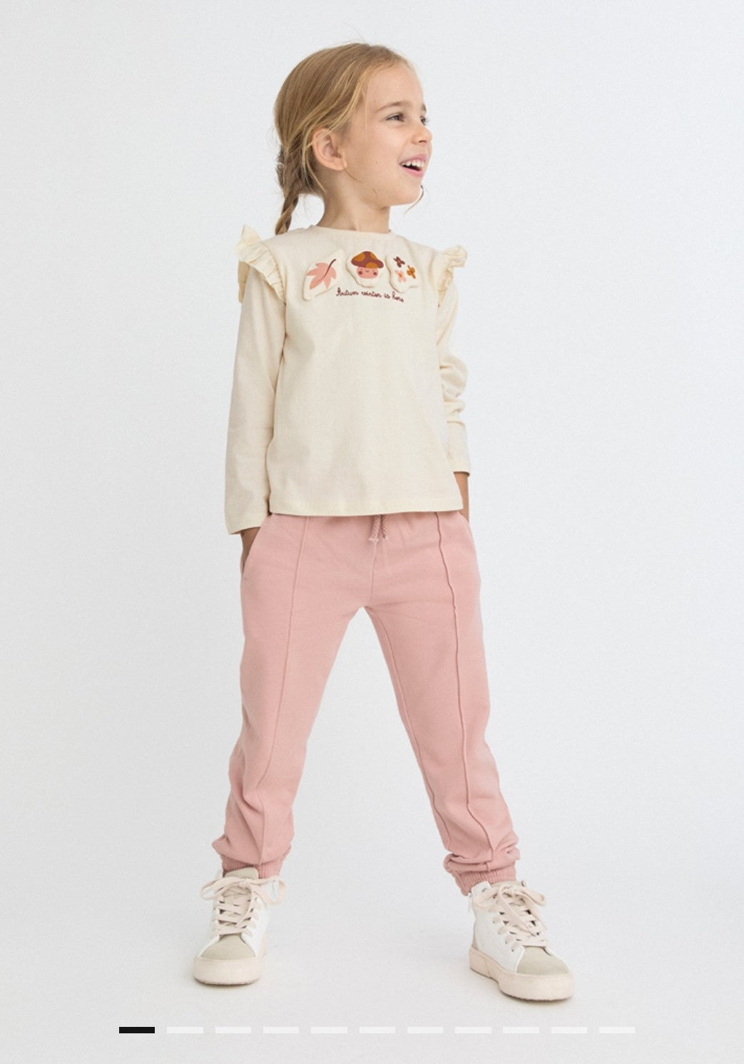 Pantalón globo felpa rosa empolvado