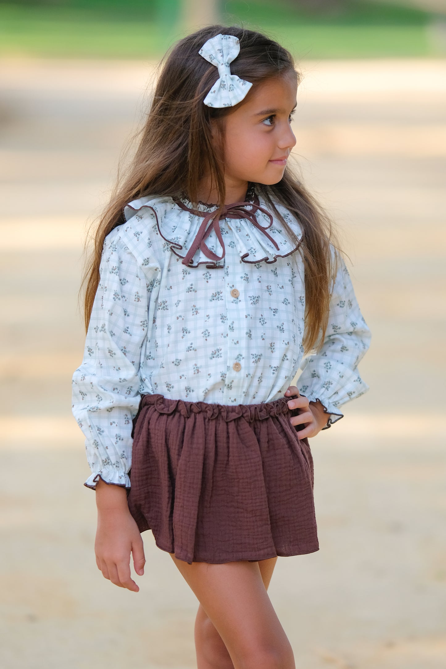Falda+camisa niña menta-choco